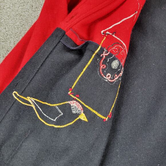 At Ease Women's Wool Cardinal Jacket 1X Red Black Collared Embroidered Patchwork - Picture 8 of 12